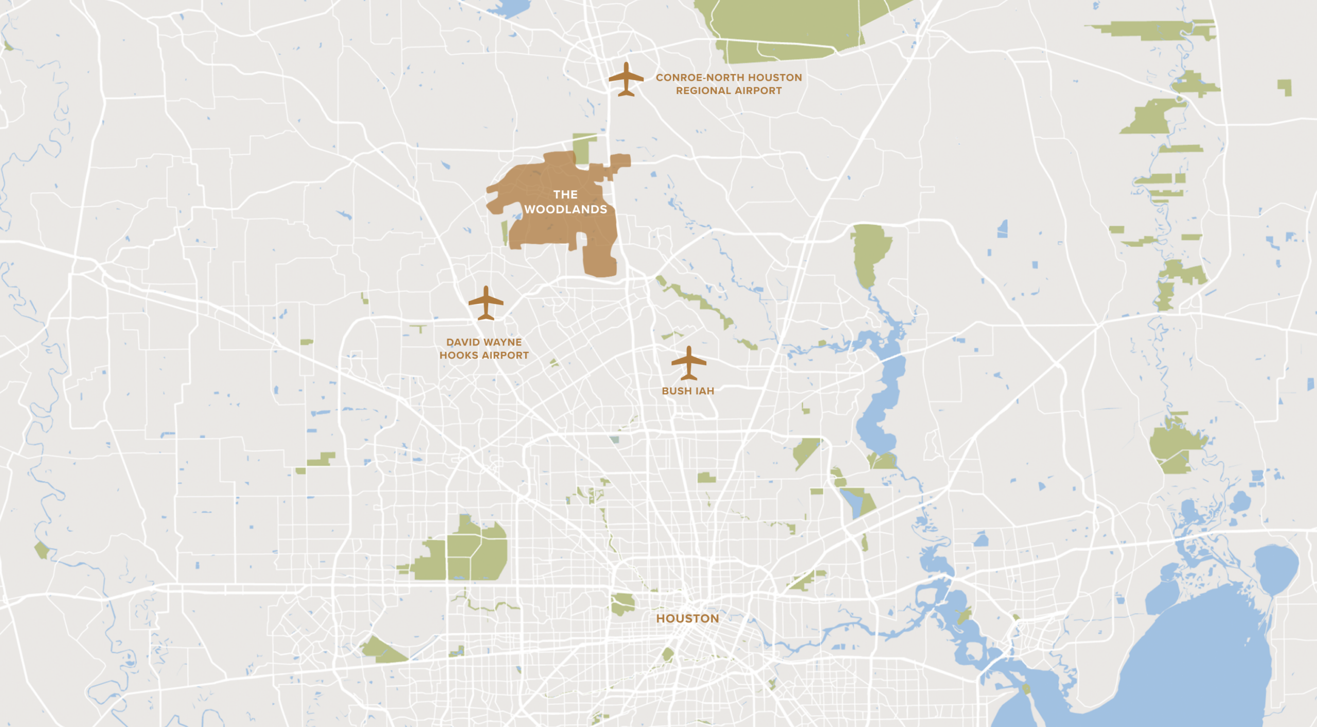 Graphic of designed map with nearby airports labeled